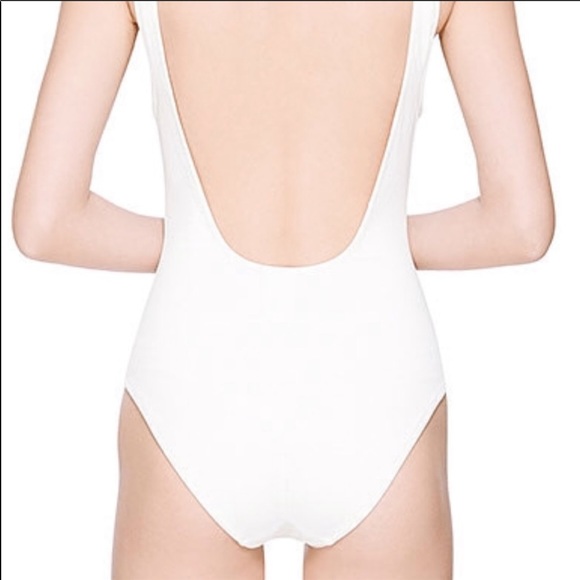 White solid & striped one piece swimsuit - Picture 4 of 7